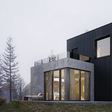 Boxed Concrete House In Winter Forest